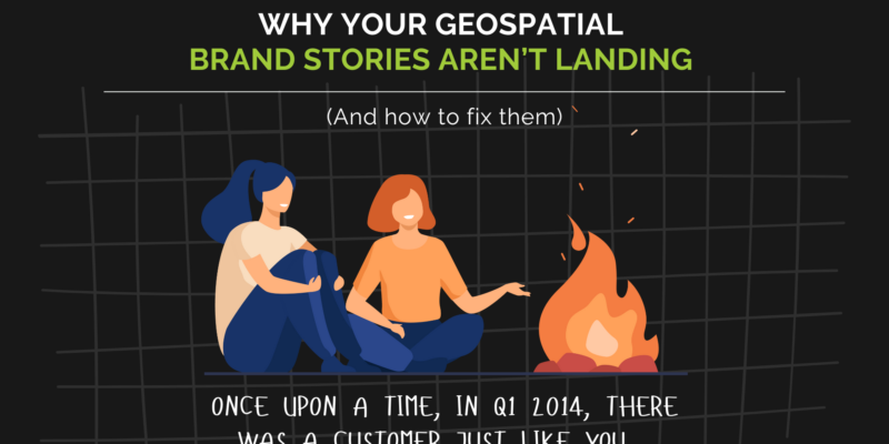 Geospatial professionals telling brand stories around a campfire