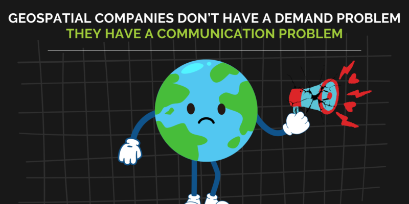geospatial company represented by a globe holding a broken megaphone to represent broken communication